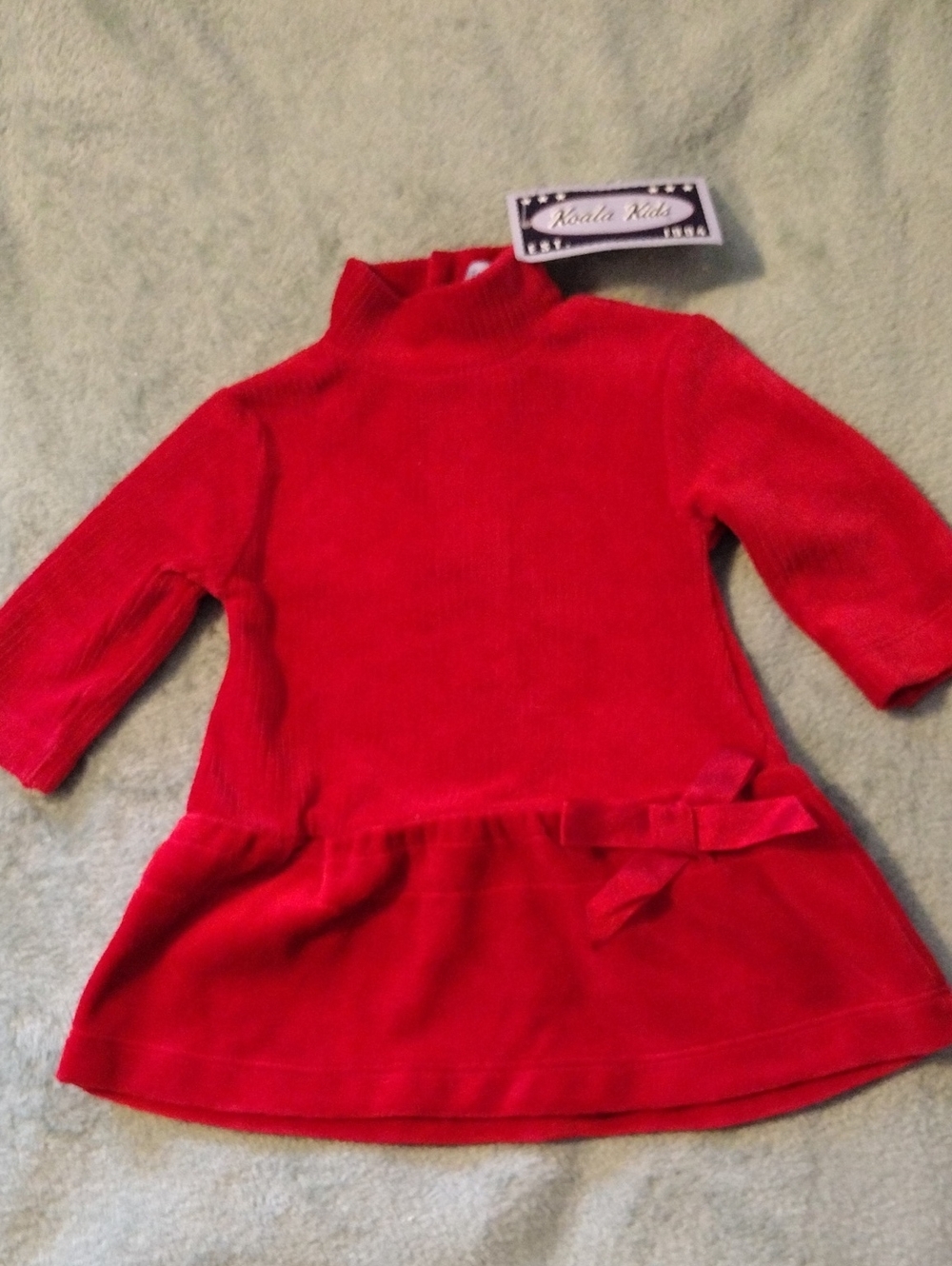 New Koala Kids Red Long Sleeve Turtleneck Dress with Side Bow For 0-3 Mos.